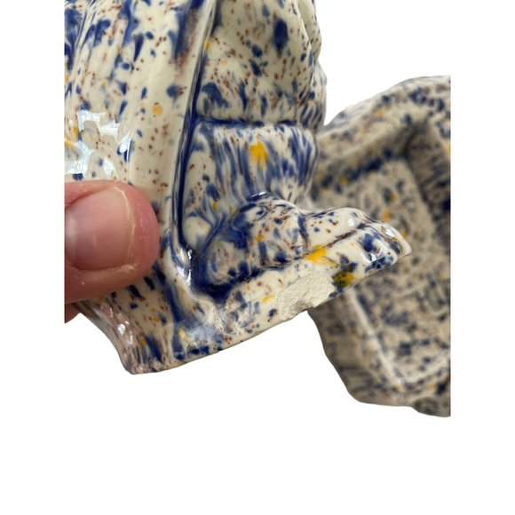 Vintage 90s Turtle Toothbrush Holder & Soap Dish Bathroom Set Blue White Speckle - Picture 7 of 7